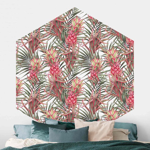 Kitchen Red Pineapple With Palm Leaves Tropical