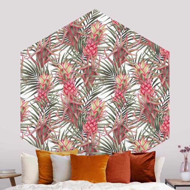 Wallpapers flower Red Pineapple With Palm Leaves Tropical