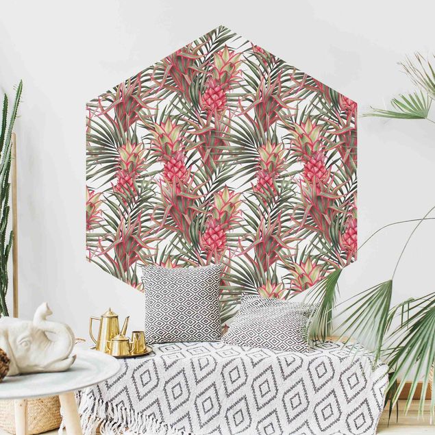Wallpapers modern Red Pineapple With Palm Leaves Tropical