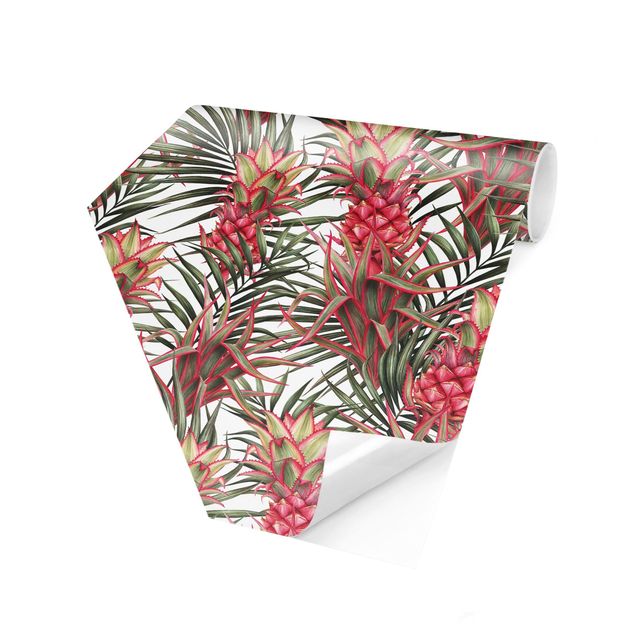 Wallpapers pink Red Pineapple With Palm Leaves Tropical