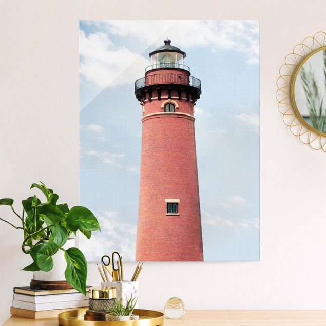 Prints landscape Red Lighthouse On Sky Blue Backdrop