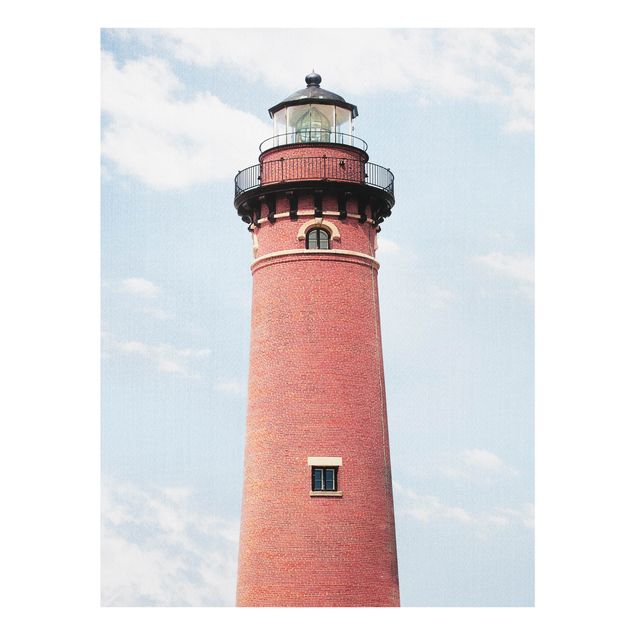 Glass prints beach Red Lighthouse On Sky Blue Backdrop