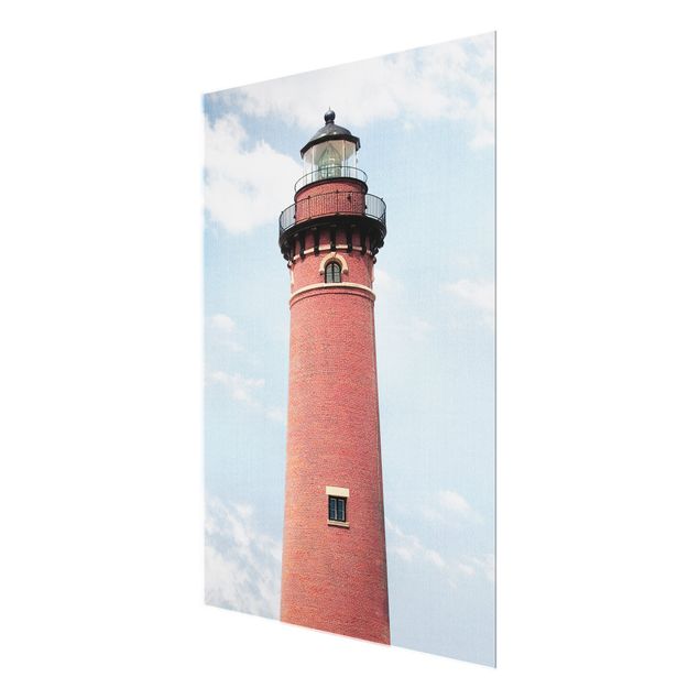Modern art prints Red Lighthouse On Sky Blue Backdrop