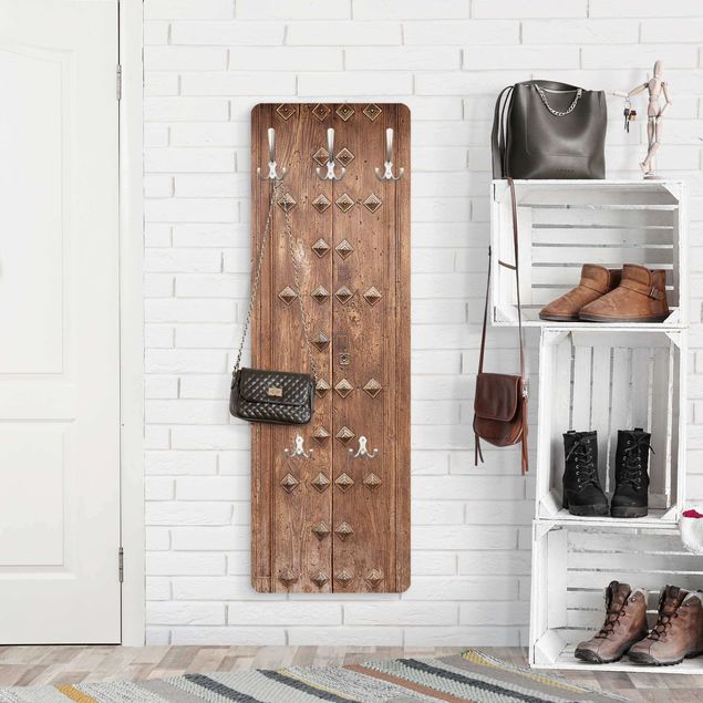 Wall mounted coat rack brown Rustic Spanish Wooden Door