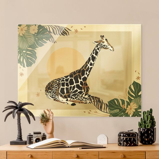 Glass prints sunset Safari Animals - Giraffe At Sunset