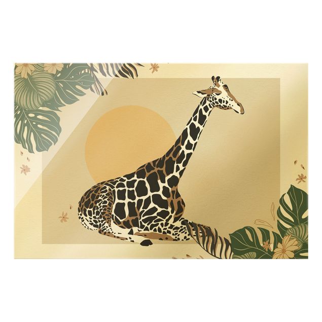 Flower print Safari Animals - Giraffe At Sunset