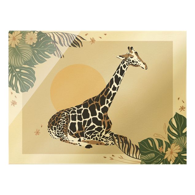 Flower print Safari Animals - Giraffe At Sunset