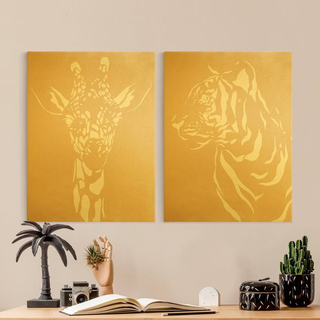 Tiger canvas Safari Animals - Giraffe and Tiger Beige