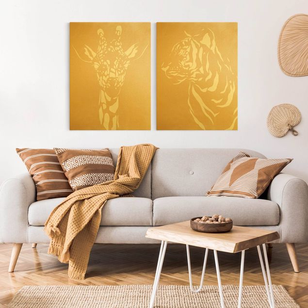 Giraffe canvas Safari Animals - Giraffe and Tiger Beige