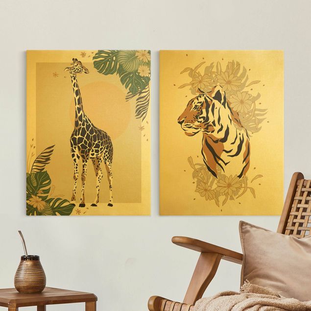 Tiger wall art Safari Animals - Giraffe And Tiger