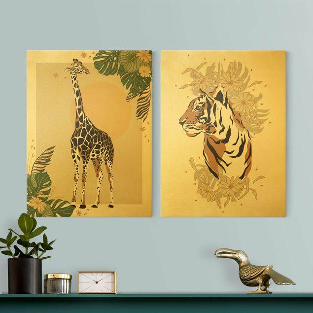 Tiger canvas art Safari Animals - Giraffe And Tiger
