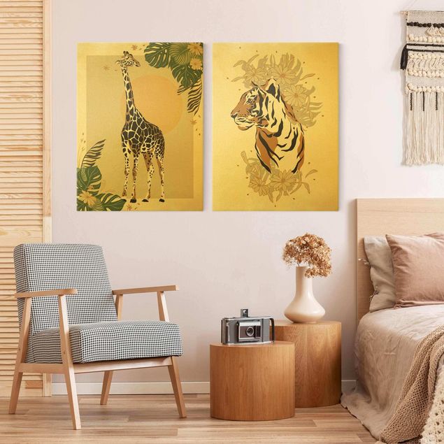 Giraffe canvas art Safari Animals - Giraffe And Tiger