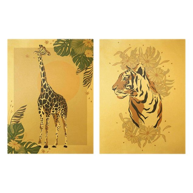 Animal wall art Safari Animals - Giraffe And Tiger