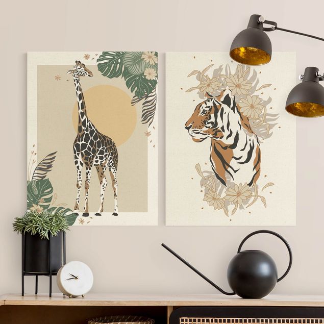 Tiger canvas art Safari Animals - Giraffe And Tiger