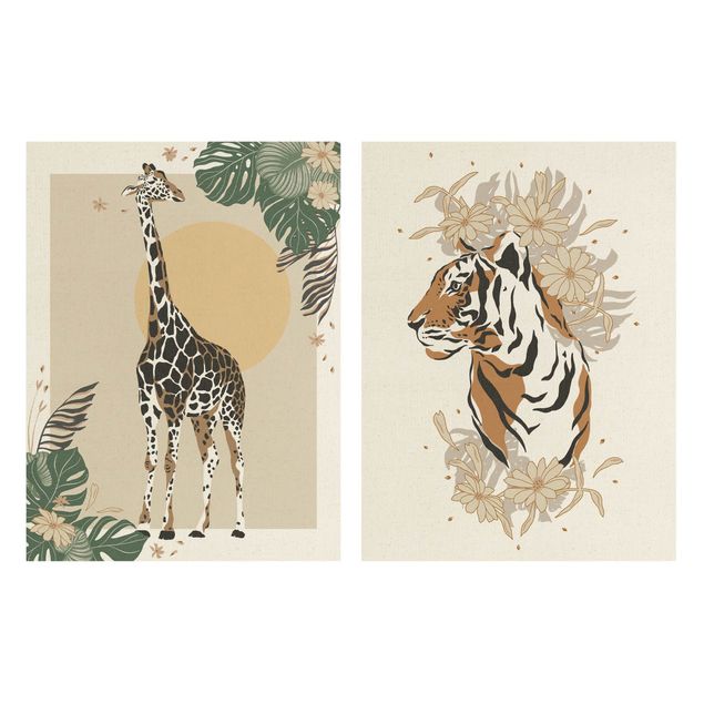 Animal wall art Safari Animals - Giraffe And Tiger