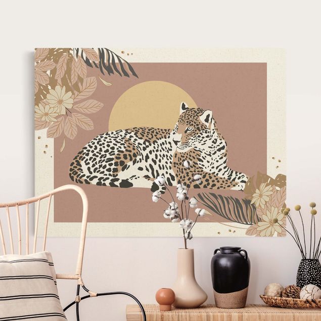 Sunset canvas wall art Safari Animals - Leopard At Sunset