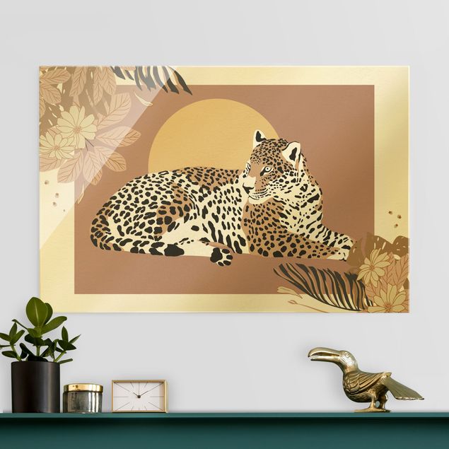 Glass prints sunset Safari Animals - Leopard At Sunset