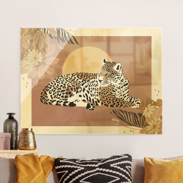 Glass prints sunset Safari Animals - Leopard At Sunset