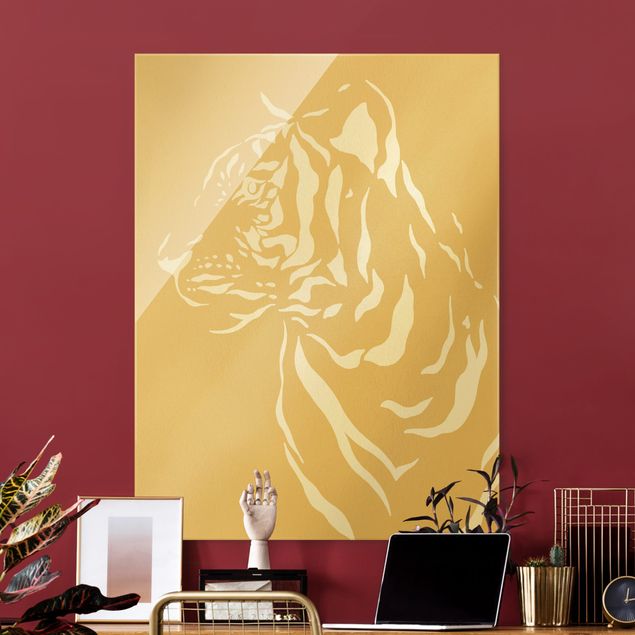 Glass prints pieces Safari Animals - Portrait Tiger Beige