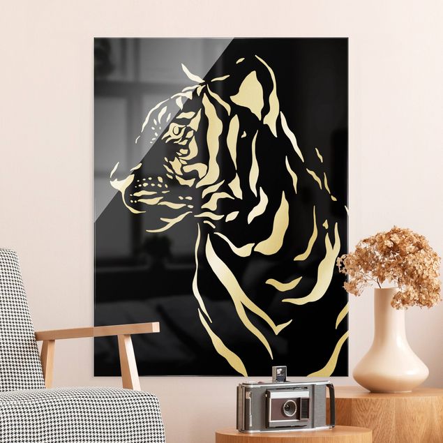 Glass prints black and white Safari Animals - Portrait Tiger Black