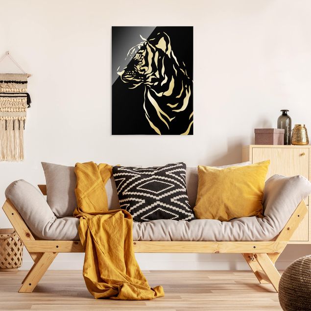 Glass prints pieces Safari Animals - Portrait Tiger Black