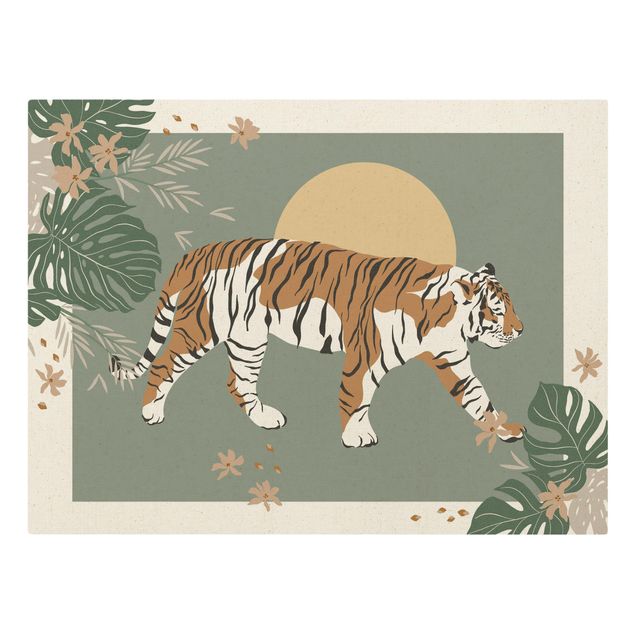 Flower print Safari Animals - Tiger At Sunset