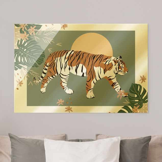 Glass prints sunset Safari Animals - Tiger At Sunset