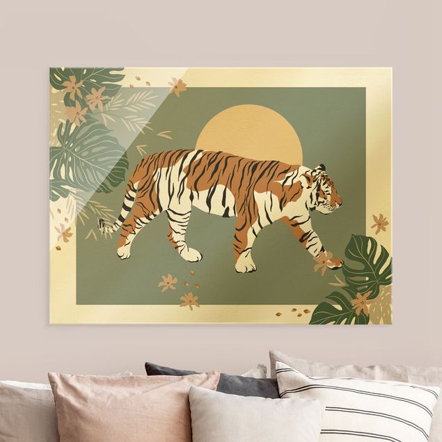Glass prints sunset Safari Animals - Tiger At Sunset