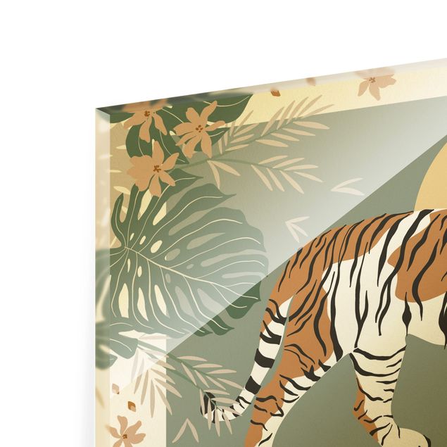Green art prints Safari Animals - Tiger At Sunset
