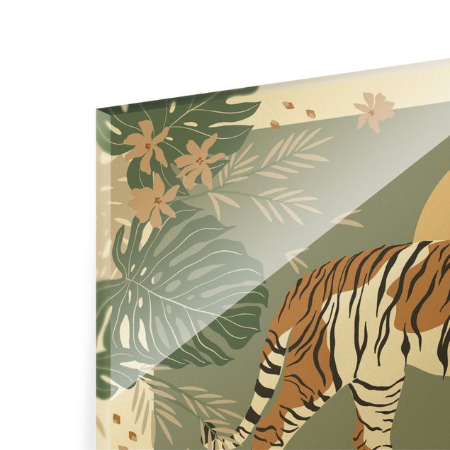 Green art prints Safari Animals - Tiger At Sunset