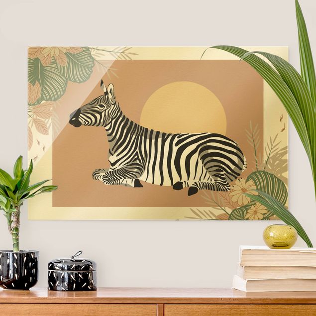 Glass prints sunset Safari Animals - Zebra At Sunset
