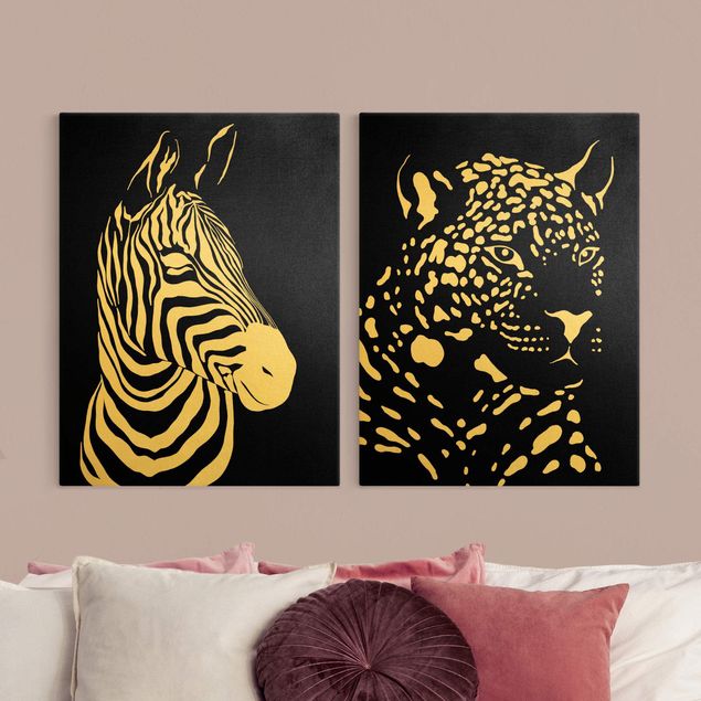 Zebra canvas Safari Animals - Zebra and Leopard Black