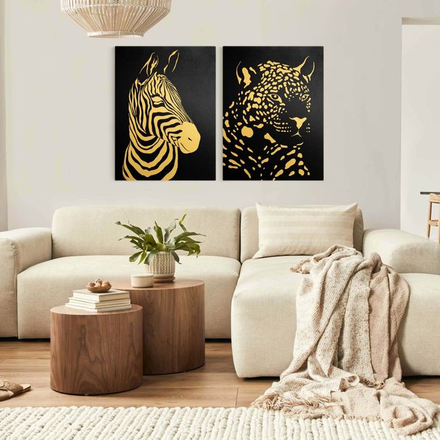 Giraffe canvas Safari Animals - Zebra and Leopard Black