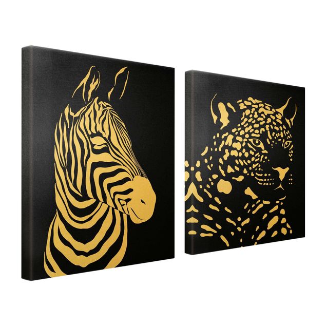Flower print Safari Animals - Zebra and Leopard Black