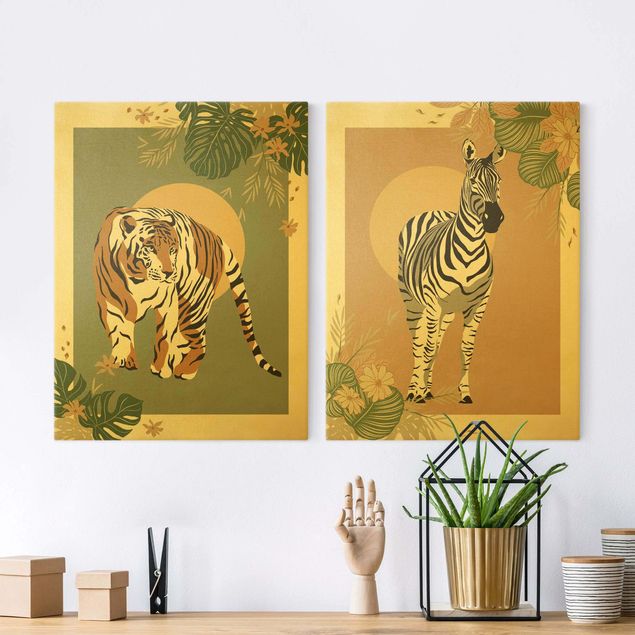 Zebra canvas Safari Animals - Sun Behind Zebra And Tiger