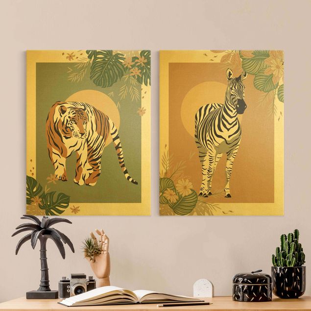 Sunset wall art Safari Animals - Sun Behind Zebra And Tiger