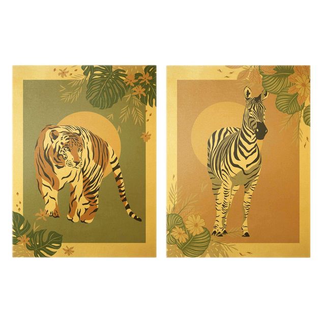 Tiger canvas art Safari Animals - Sun Behind Zebra And Tiger