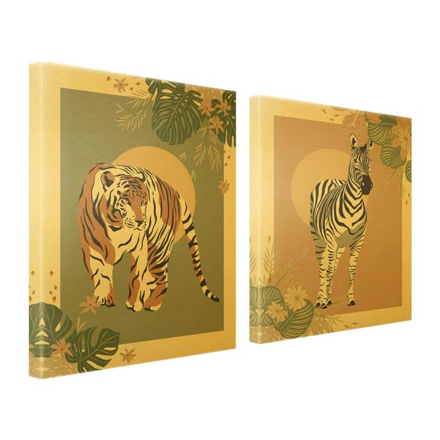 Zebra canvas print Safari Animals - Sun Behind Zebra And Tiger