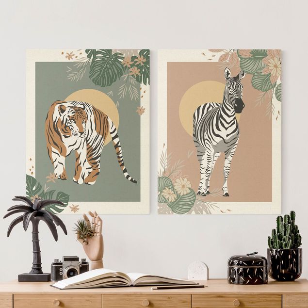 Sunset wall art Safari Animals - Sun Behind Zebra And Tiger