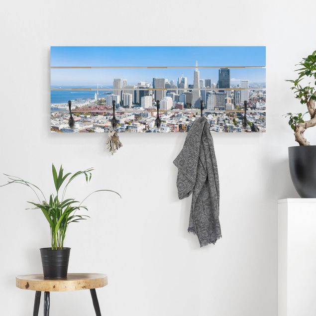 Wall mounted coat rack architecture and skylines San Francisco Skyline