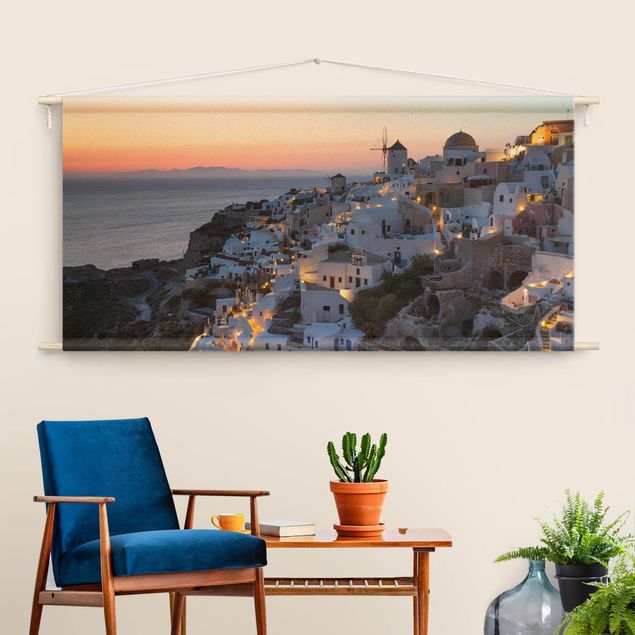 extra large wall tapestry Santorini At Night