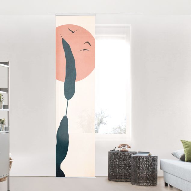 Sliding panel curtains flower Reed In Front Of Pink Sun