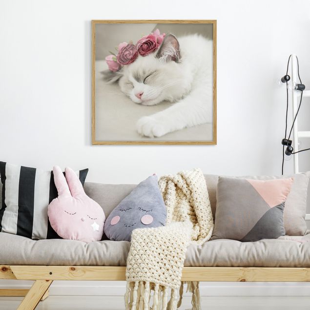 Animal canvas Sleeping Cat with Roses
