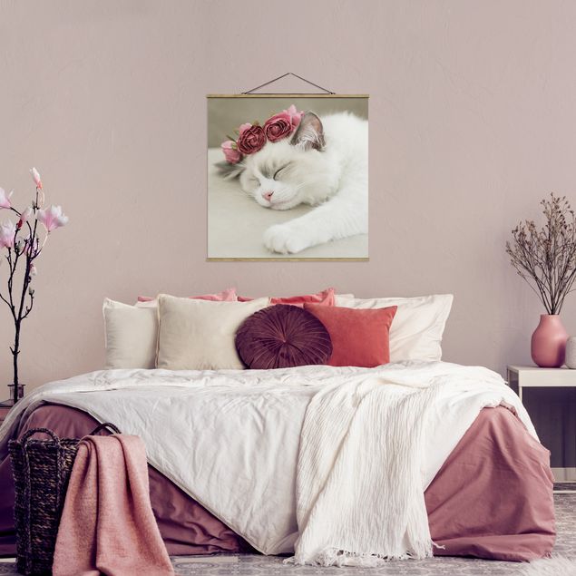 Animal canvas Sleeping Cat with Roses