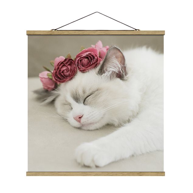 Floral canvas Sleeping Cat with Roses