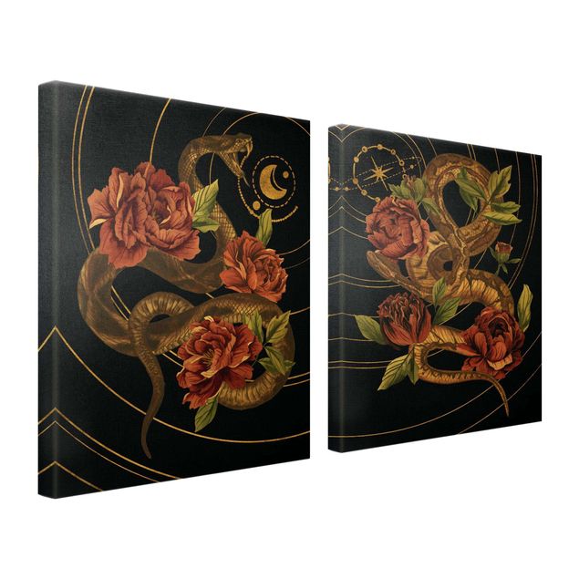 Prints Snake With Roses Black And Gold Duo