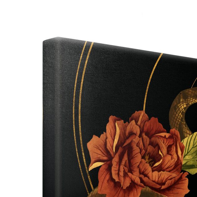 Canvas prints Snake With Roses Black And Gold Duo