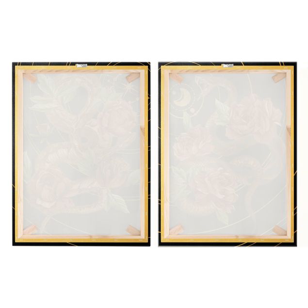 Print on canvas - Snake With Roses Black And Gold Duo