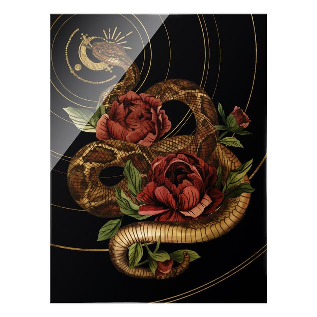 Black prints Snake With Roses Black And Gold I