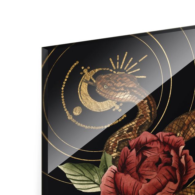 Prints Snake With Roses Black And Gold I
